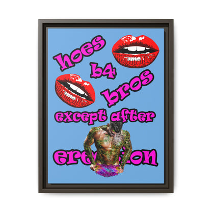 hoes b4 bros - framed canvas art (light blue)