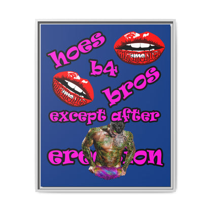 hoes b4 bros - framed canvas art (dark blue)