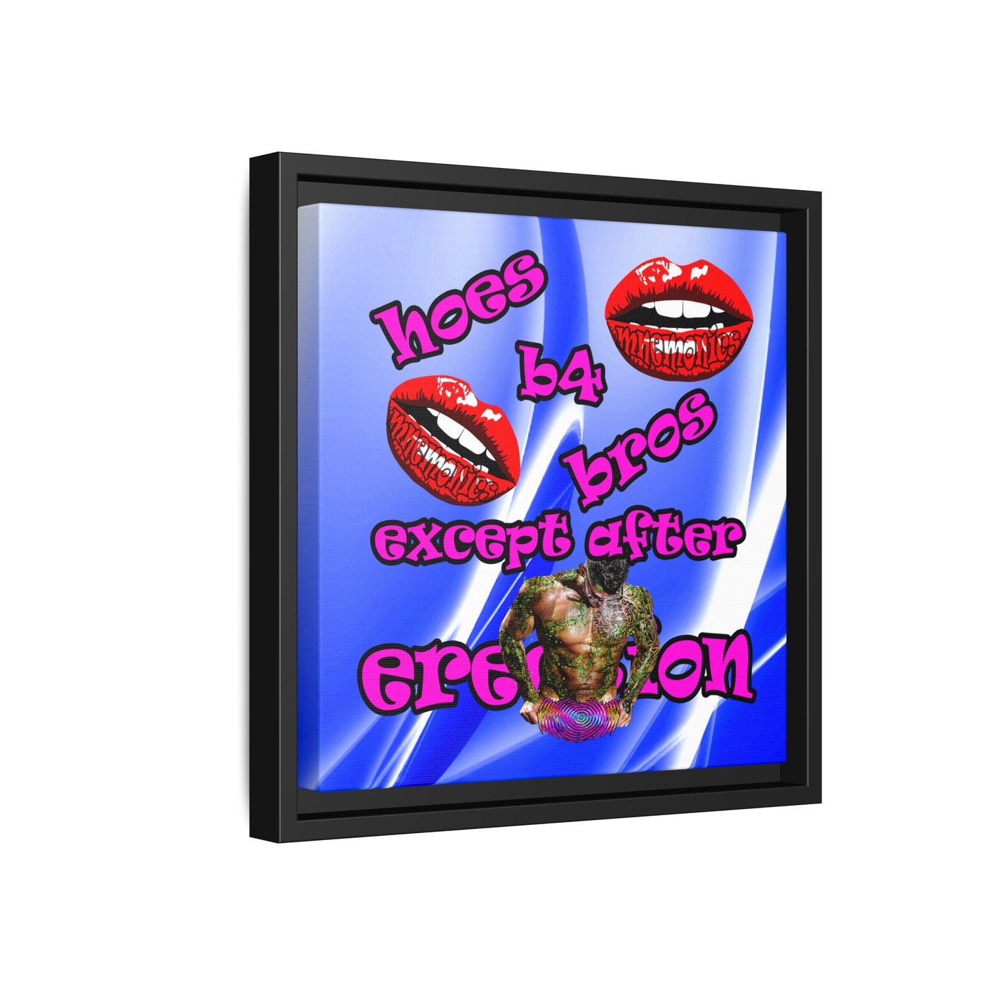 hoes b4 bros - framed canvas art (blue-white wave)