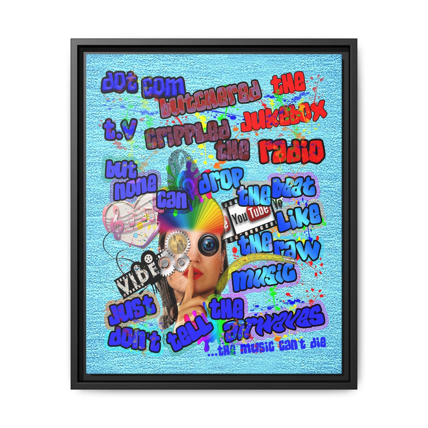 drop the beat - framed canvas art (faded blue)