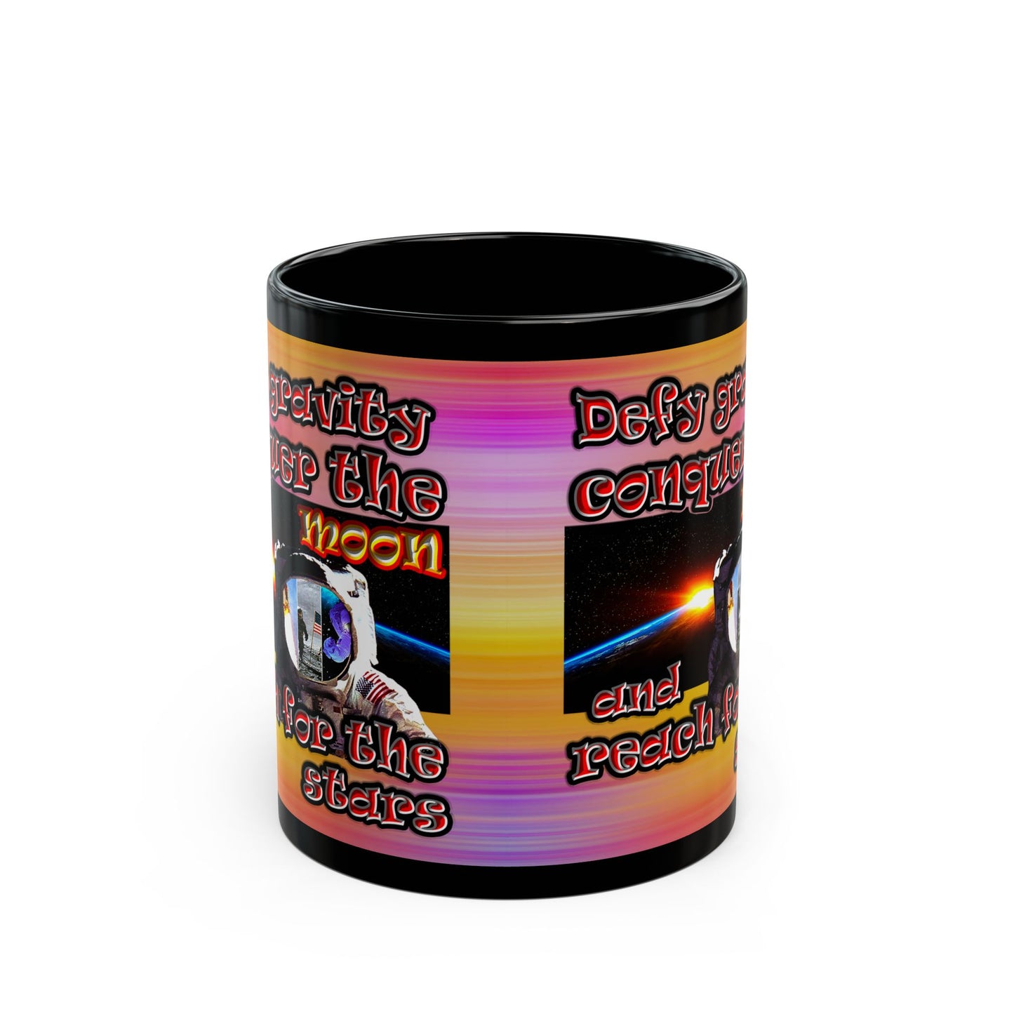defy conquer reach - Black Mug (color blur)