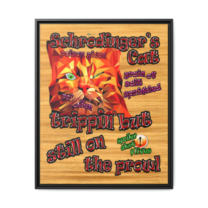 schrodinger's cat - framed canvas art (butterscotch wood finish)