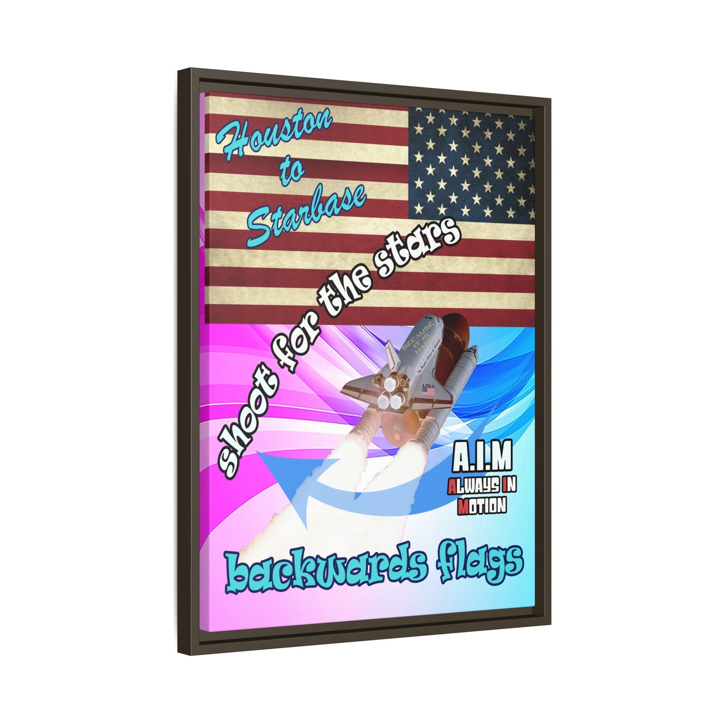 shoot for the stars - framed canvas art (light blue-pink wave)