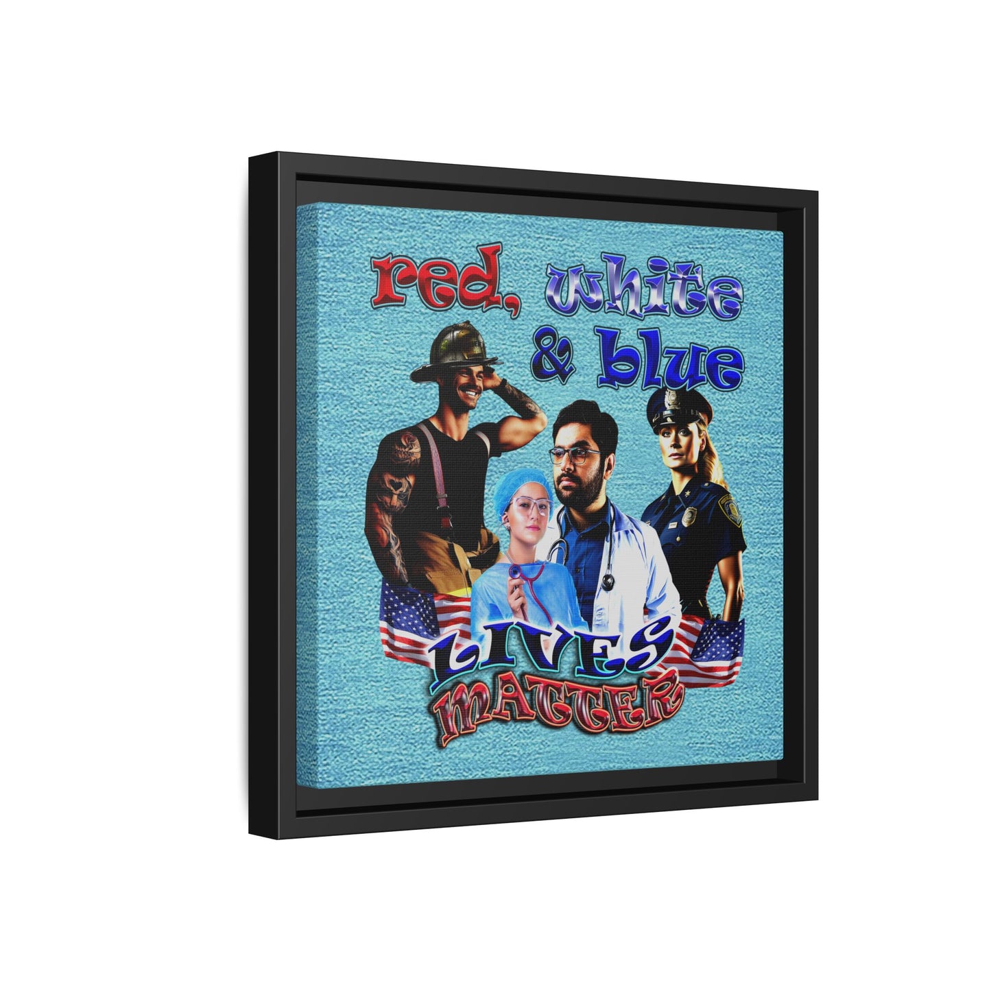 rw&b lives matter - framed canvas art (faded blue)
