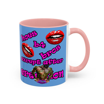 hoes b4 bros - Accent Mug (light blue)