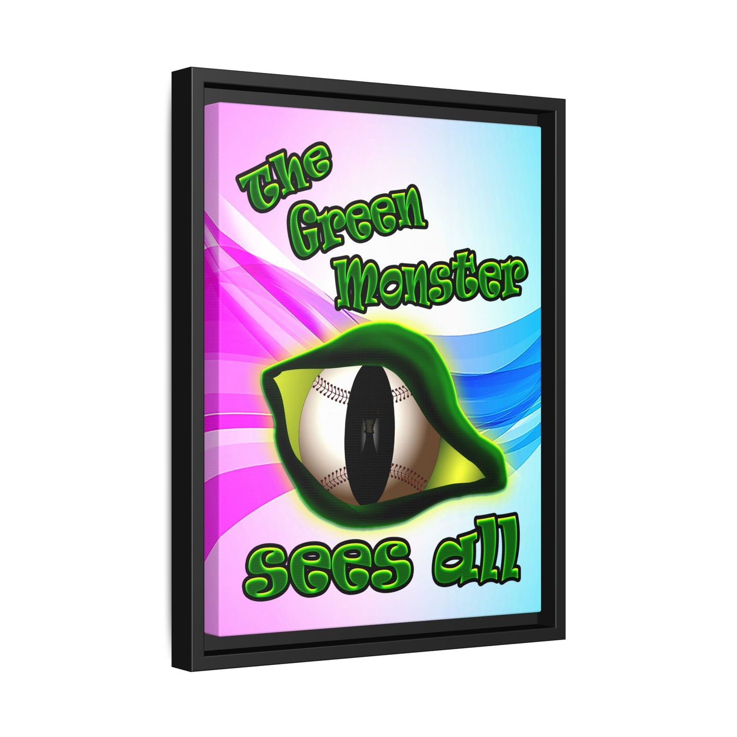 green monster - framed canvas art (light blue-pink wave)