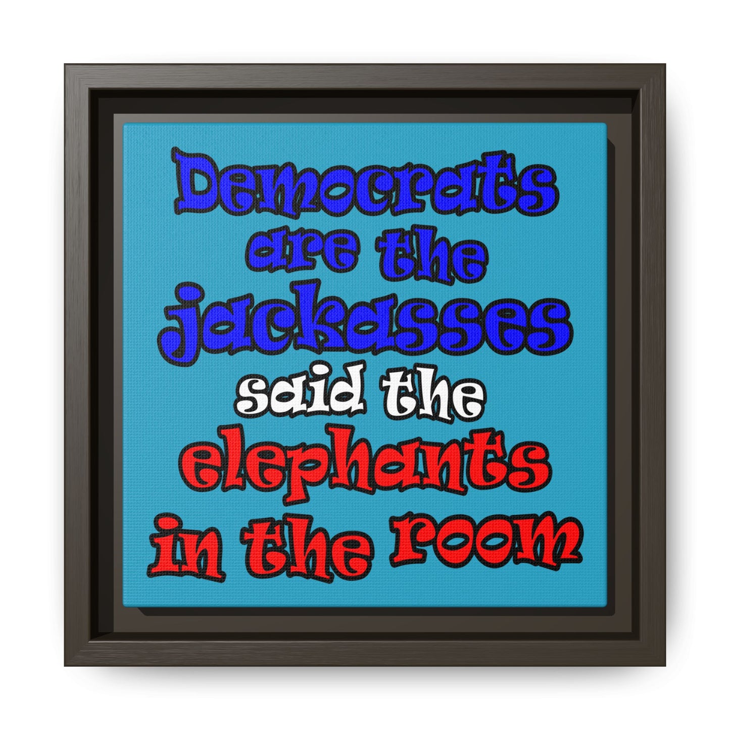 donkeys and elephants - framed canvas art (turquoise)