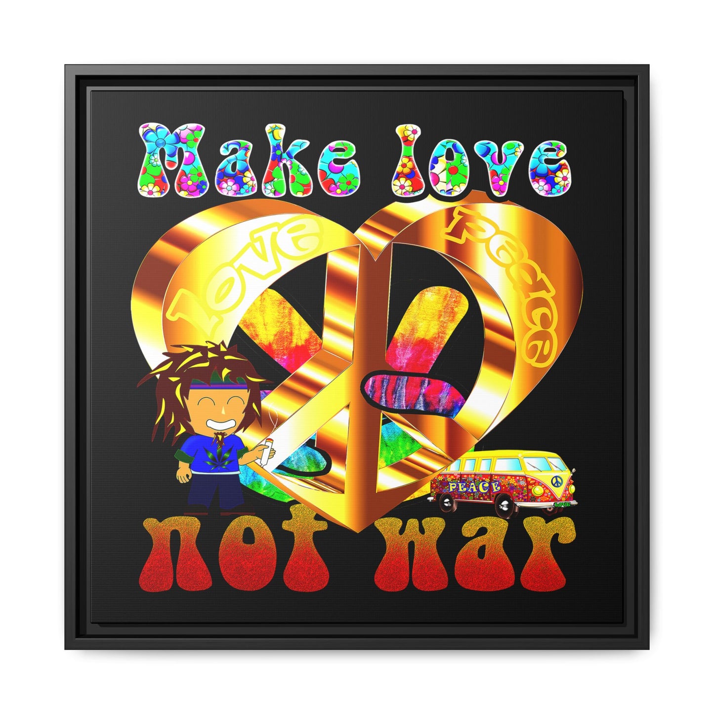 love peace - framed canvas art (black)