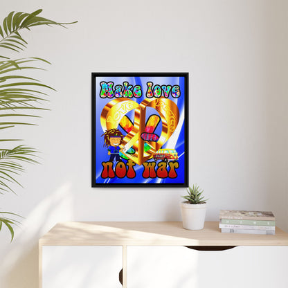 love peace - framed canvas art (blue-white wave)