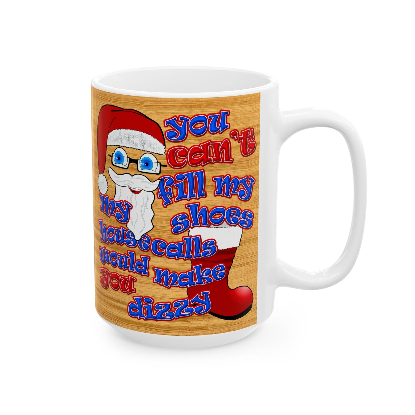 santa's shoes - White Mug (butterscotch wood finish)