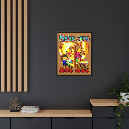 love peace - framed canvas art (light brown)