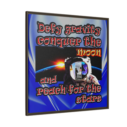 defy conquer reach - framed canvas art (blue-white wave)