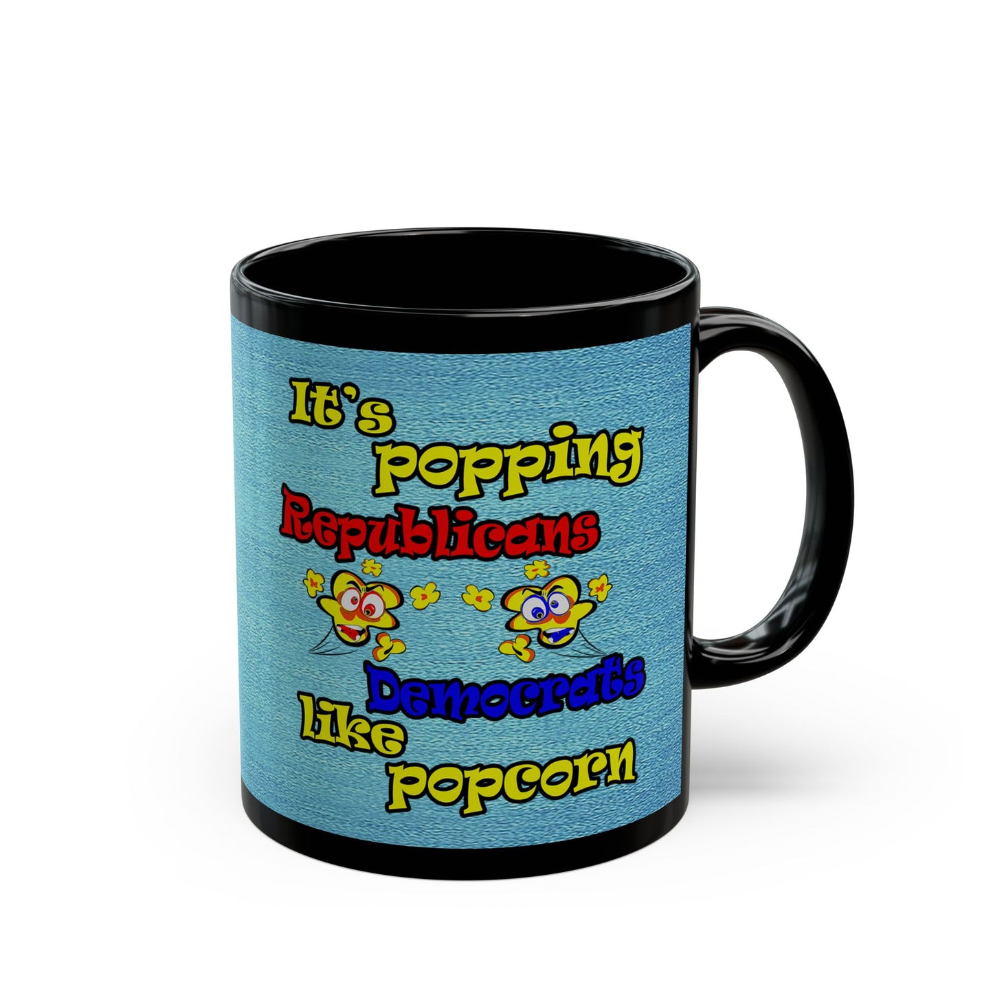 popping like popcorn - Black Mug (faded dark blue)