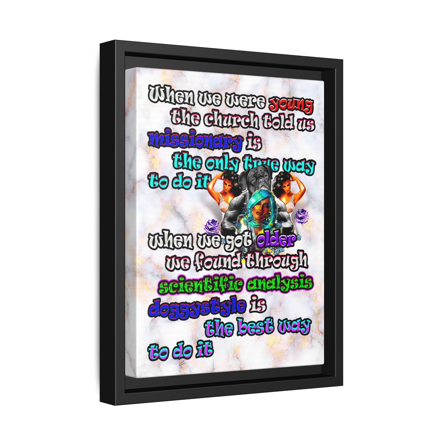 doggystyle - framed canvas art (white marble)