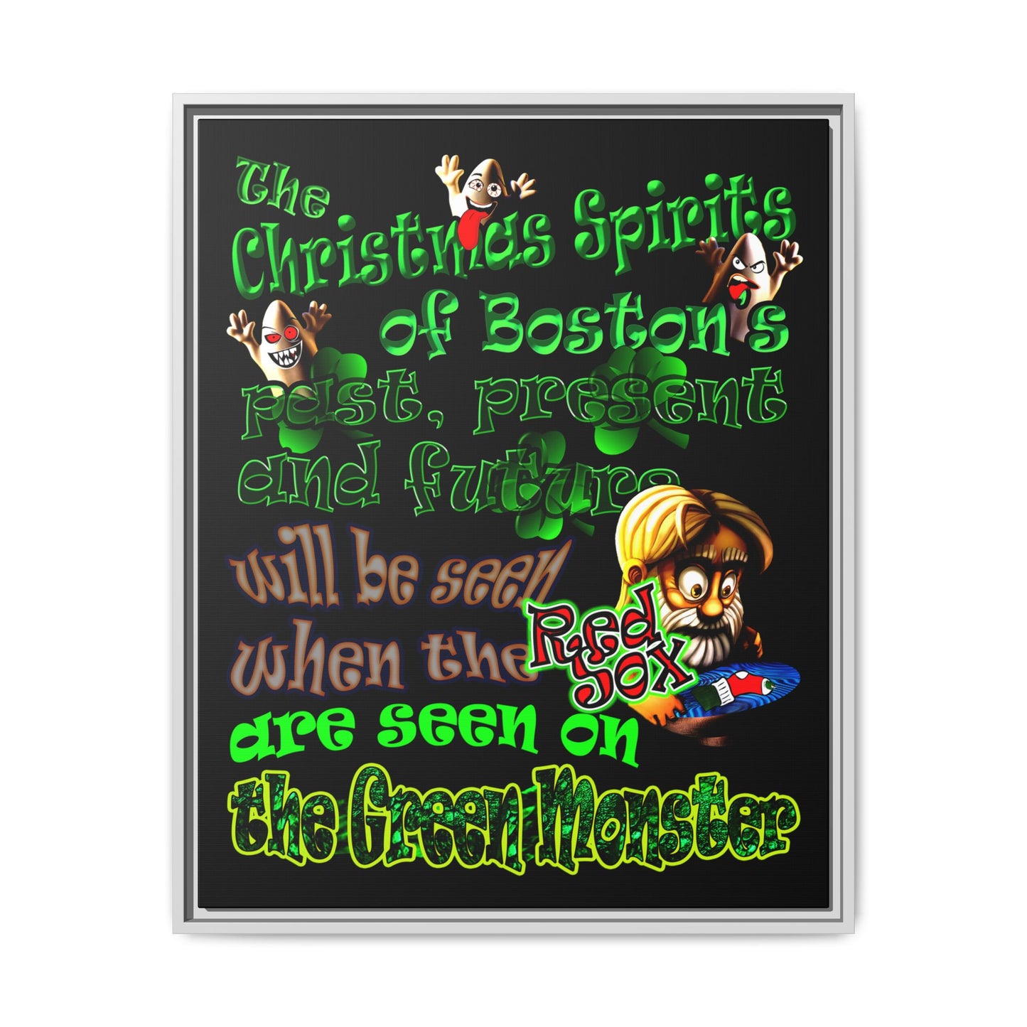 christmas spirits of boston - framed canvas art (black)