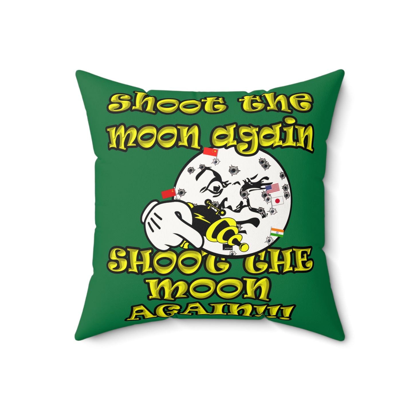 shoot the moon again - Faux Suede Square Pillow - (dark green)