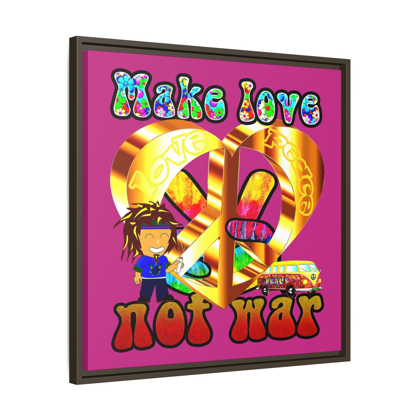 love peace - framed canvas art (pink)