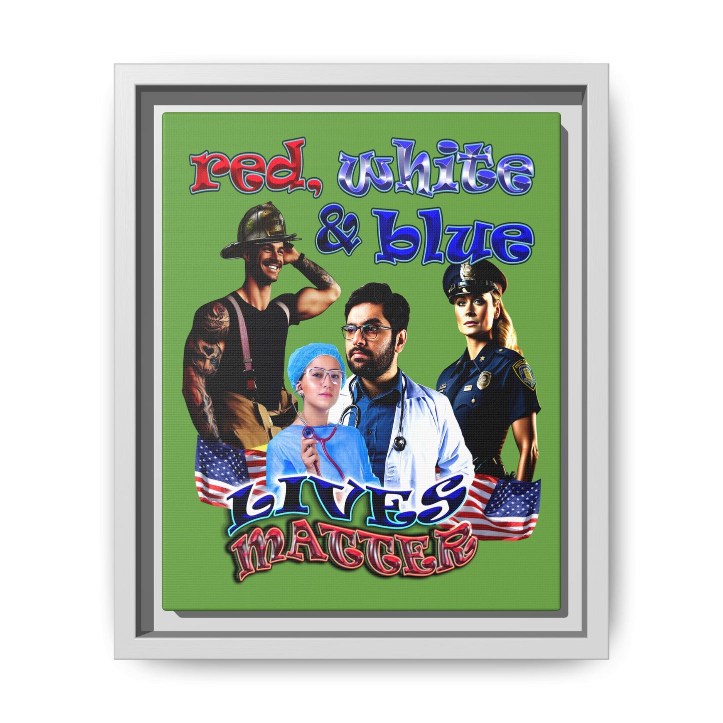 rw&b lives matter - framed canvas art (green)