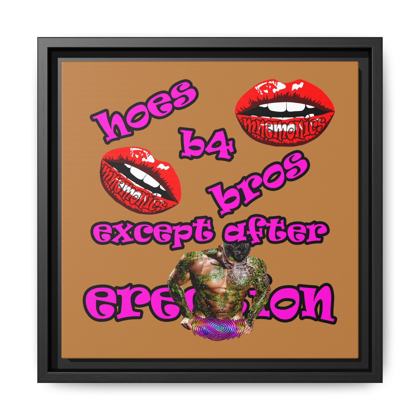 hoes b4 bros - framed canvas art (light brown)