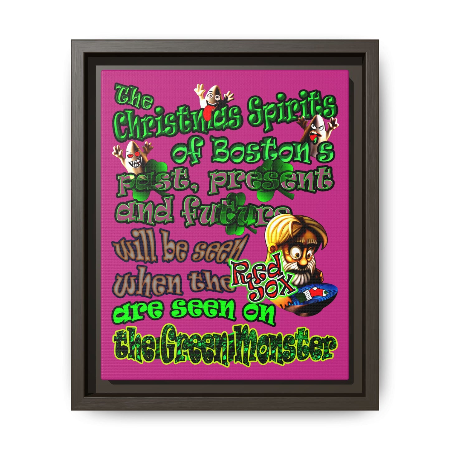 christmas spirits of boston - framed canvas art (pink)