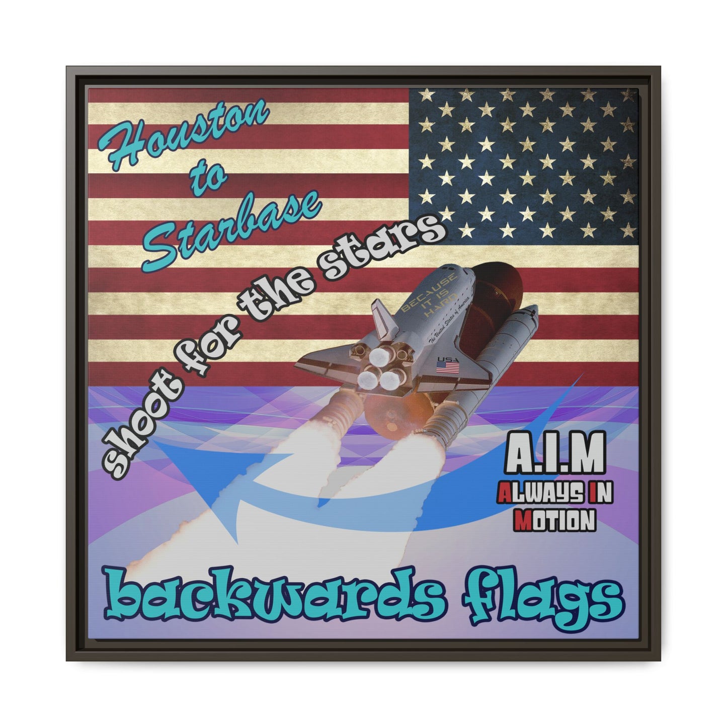shoot for the stars - framed canvas art (light blue-pink wave)