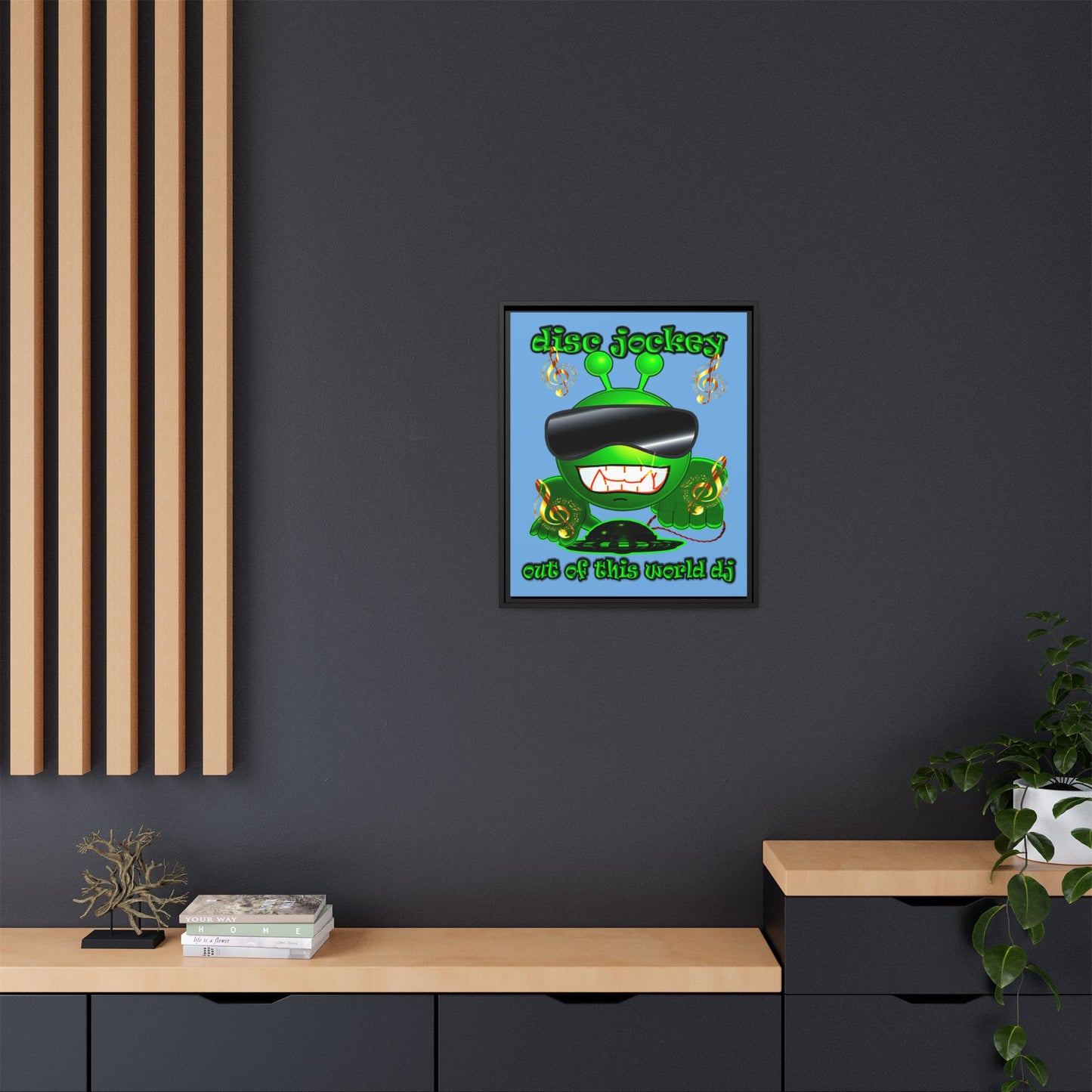 disc jockey - framed canvas art (light blue)