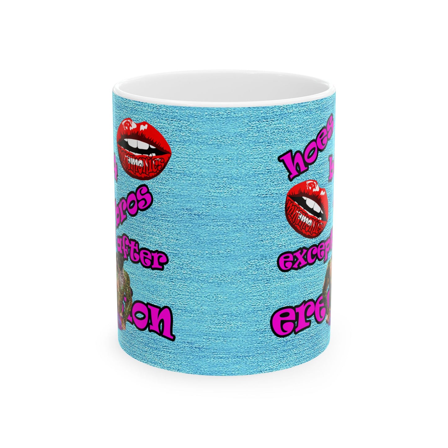 hoes b4 bros - White Mug (faded blue)