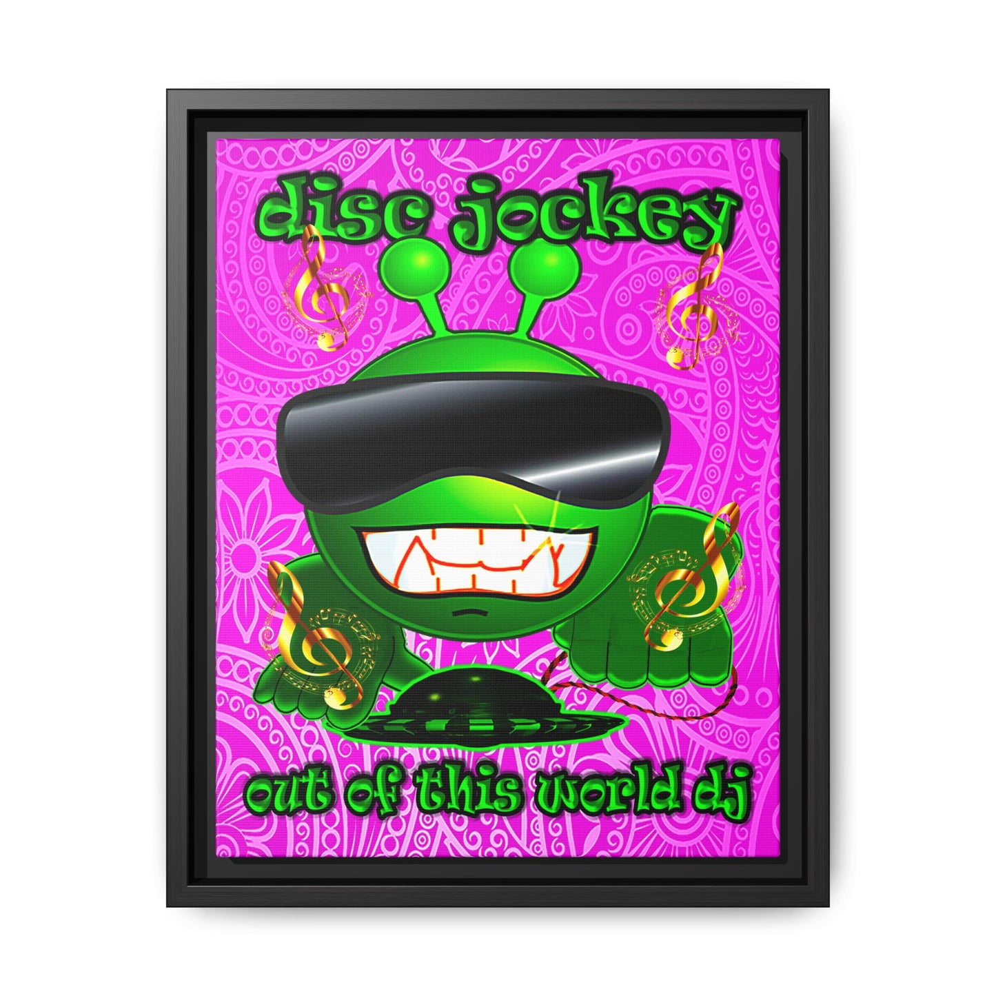 disc jockey - framed canvas art (pink swirl)