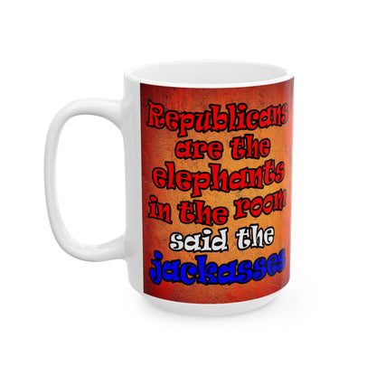donkeys and elephants - White Mug (burnt orange)