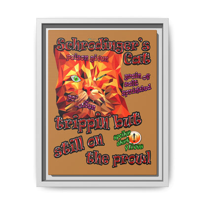 schrodinger's cat - framed canvas art (light brown)
