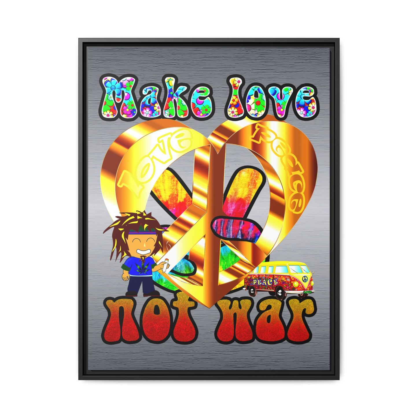 love peace - framed canvas art (brushed nickel)