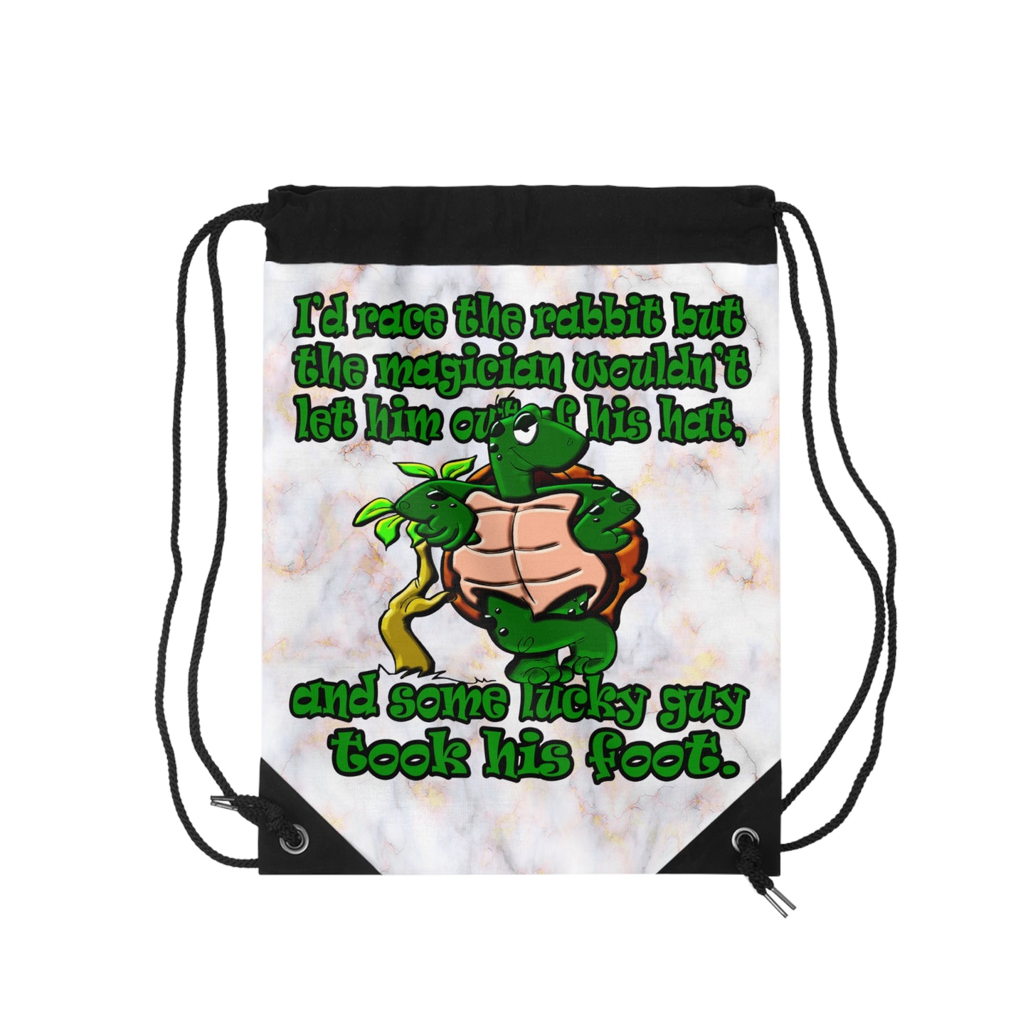 turtle race - Drawstring Bag (white marble)