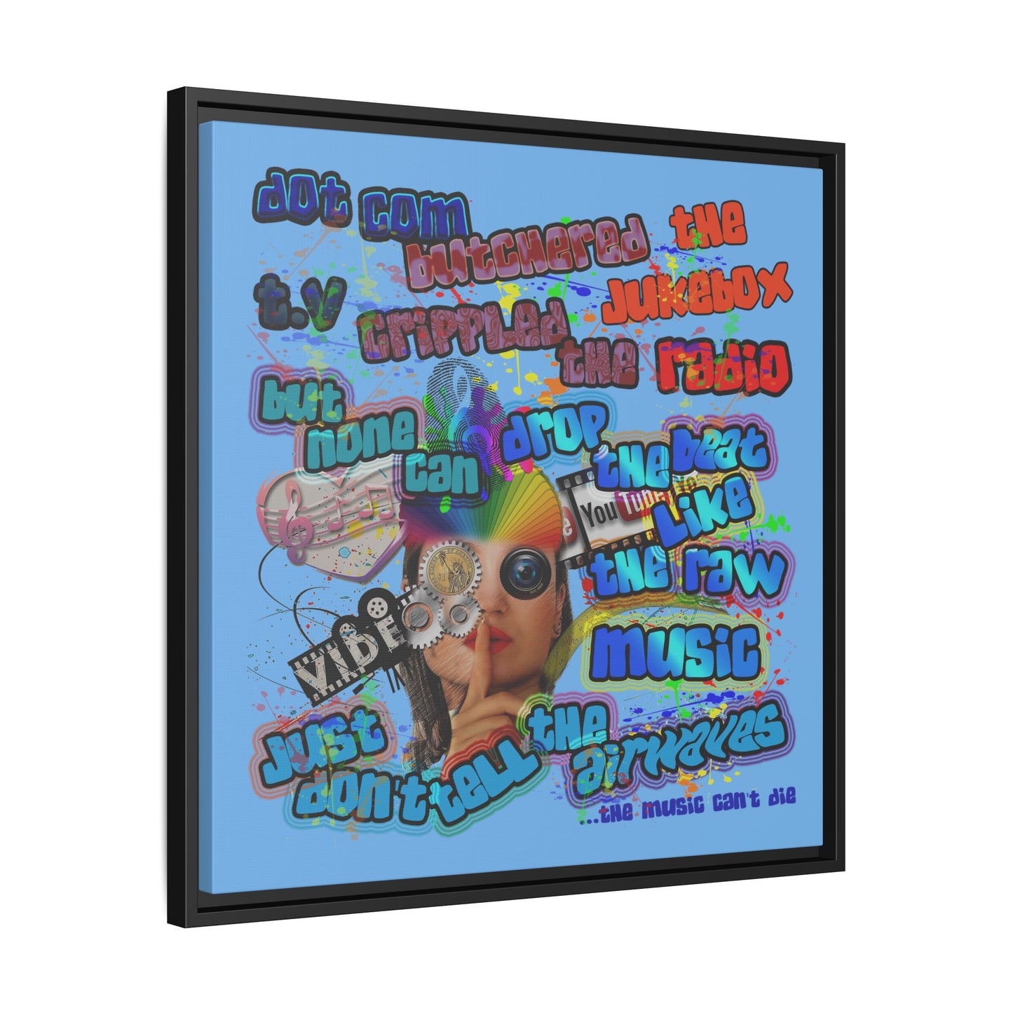 drop the beat - framed canvas art (light blue)