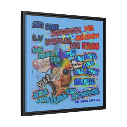 drop the beat - framed canvas art (light blue)