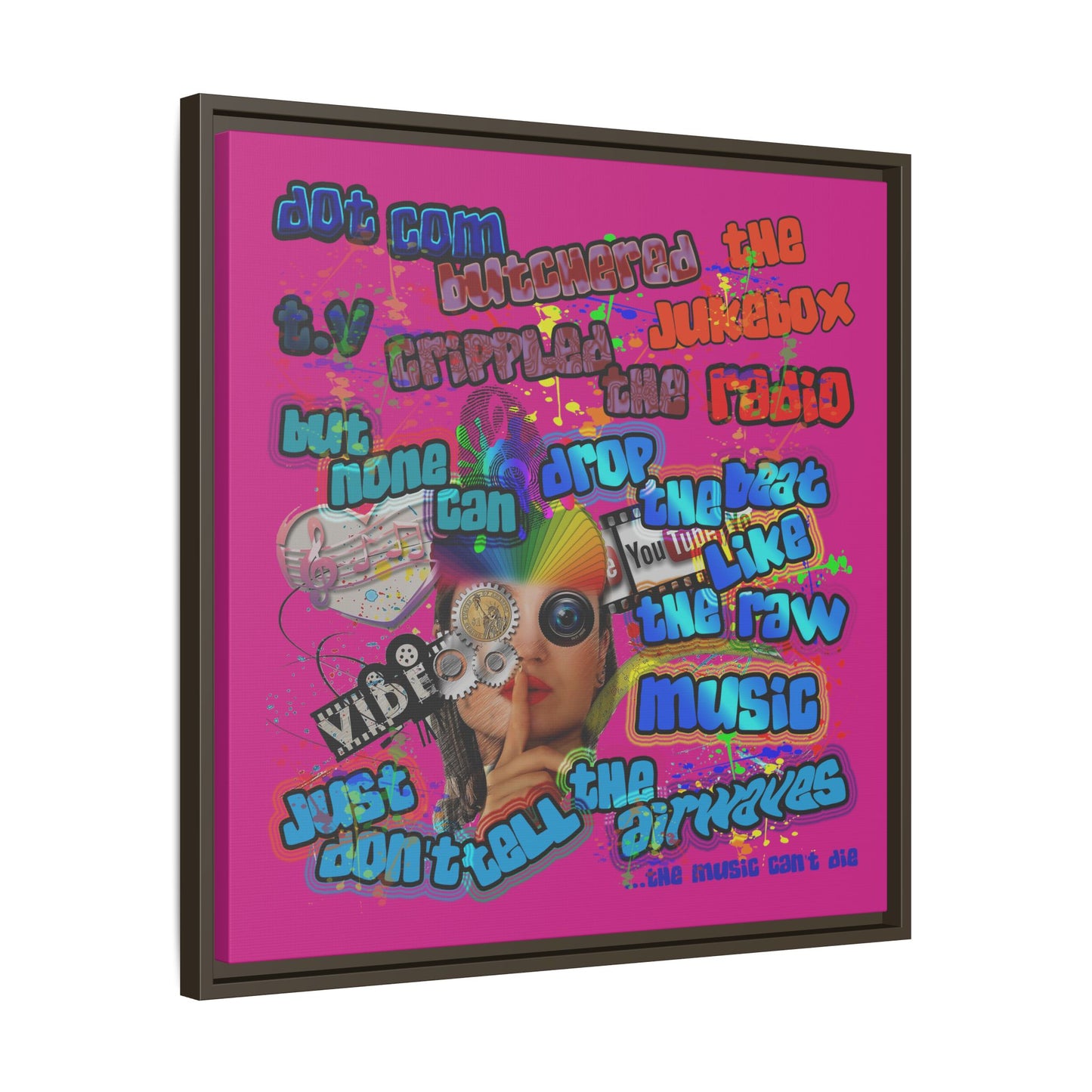 drop the beat - framed canvas art (pink)