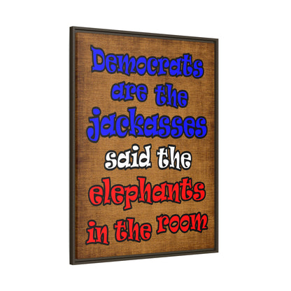 donkeys and elephants - framed canvas art (brown papyrus)