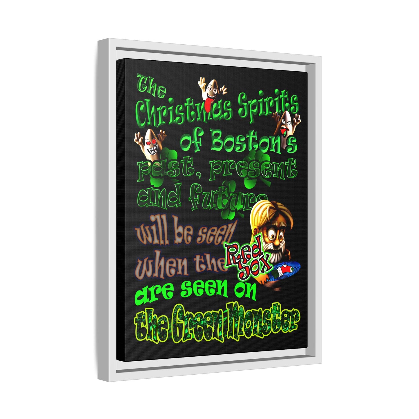 christmas spirits of boston - framed canvas art (black)