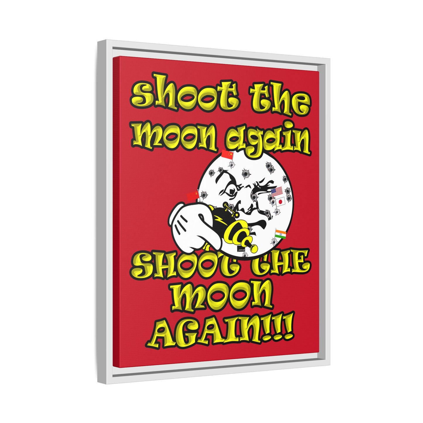 shoot the moon again - framed canvas art (dark red)