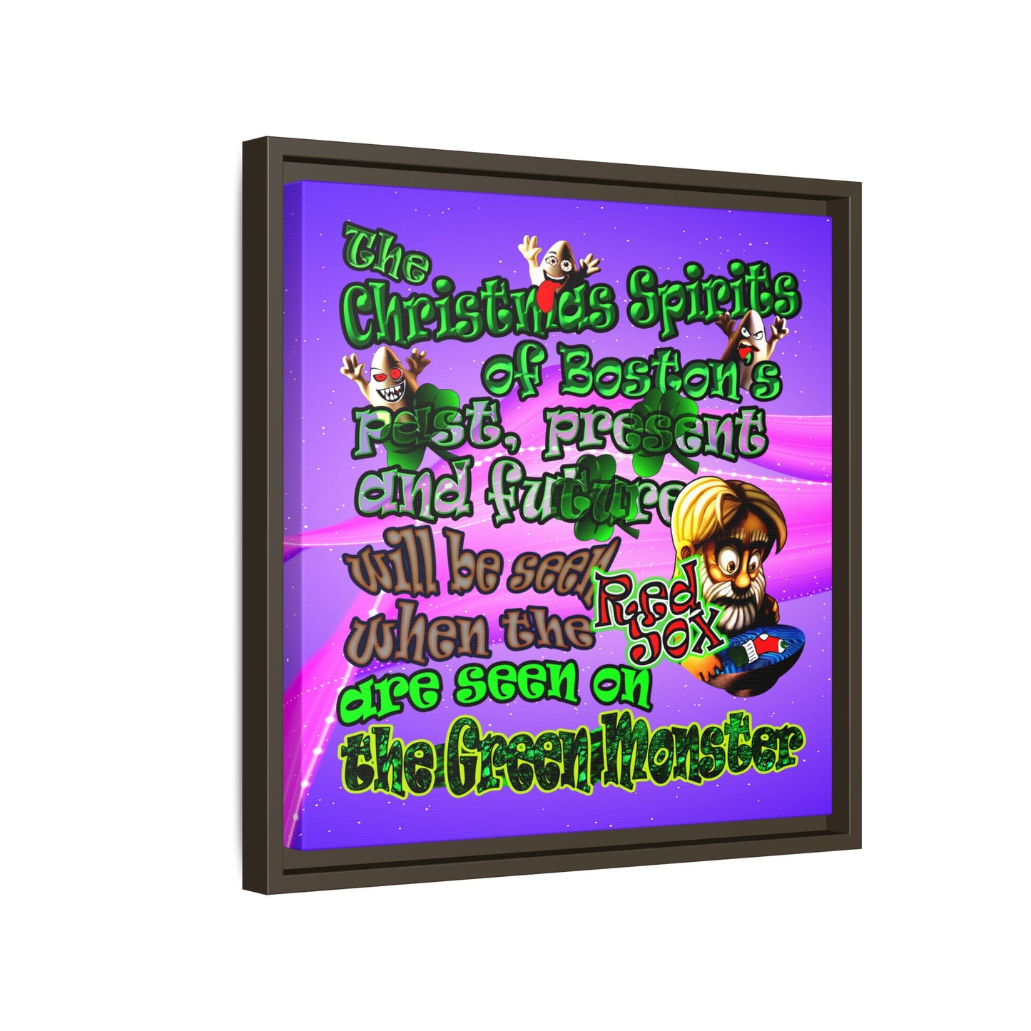 christmas spirits of boston - framed canvas art (purple-pink wave)
