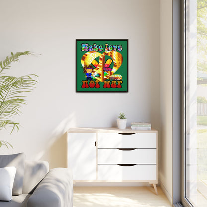 love peace - framed canvas art (dark green)