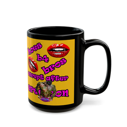 hoes b4 bros - Black Mug (yellow)