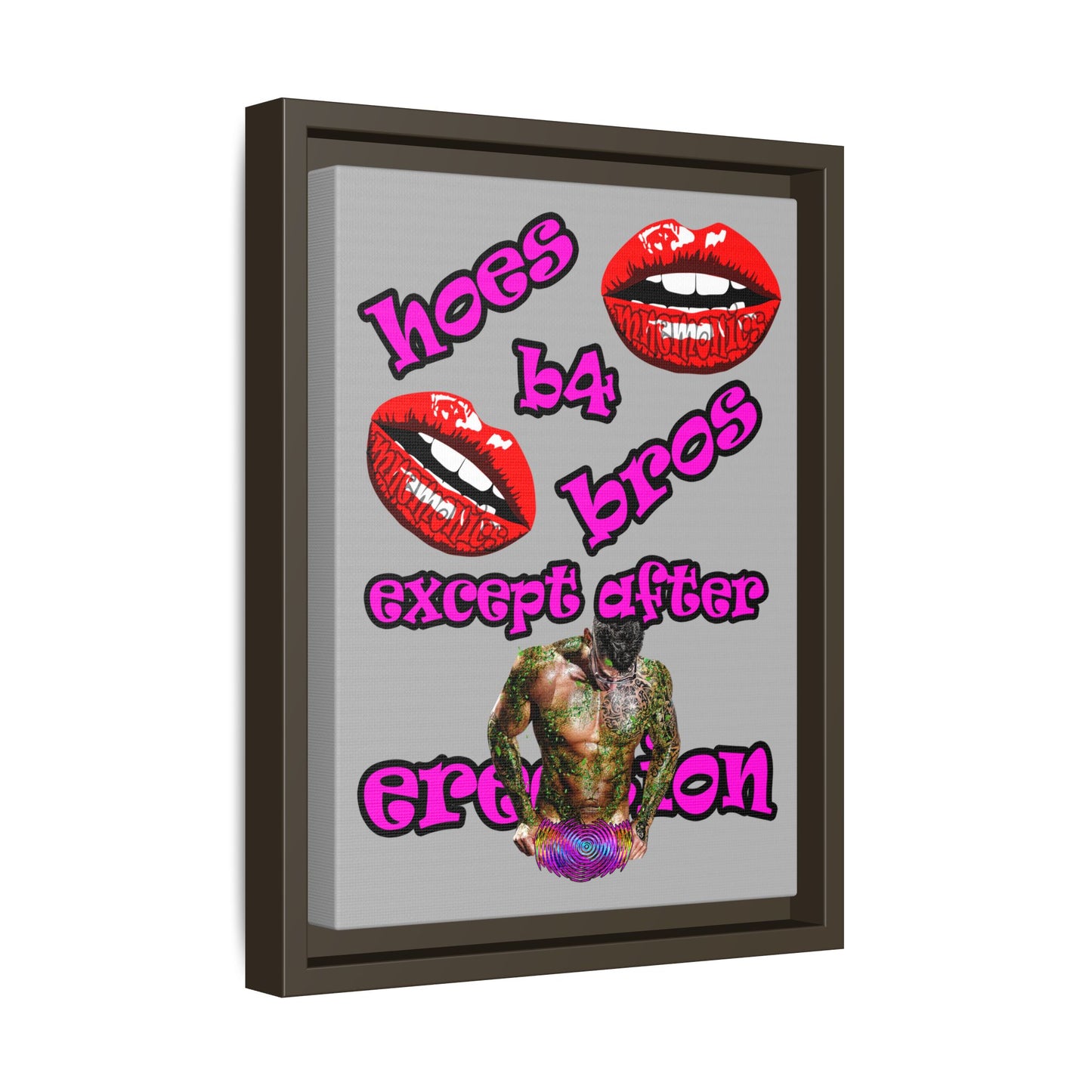 hoes b4 bros - framed canvas art (light grey)