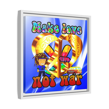 love peace - framed canvas art (blue-white wave)