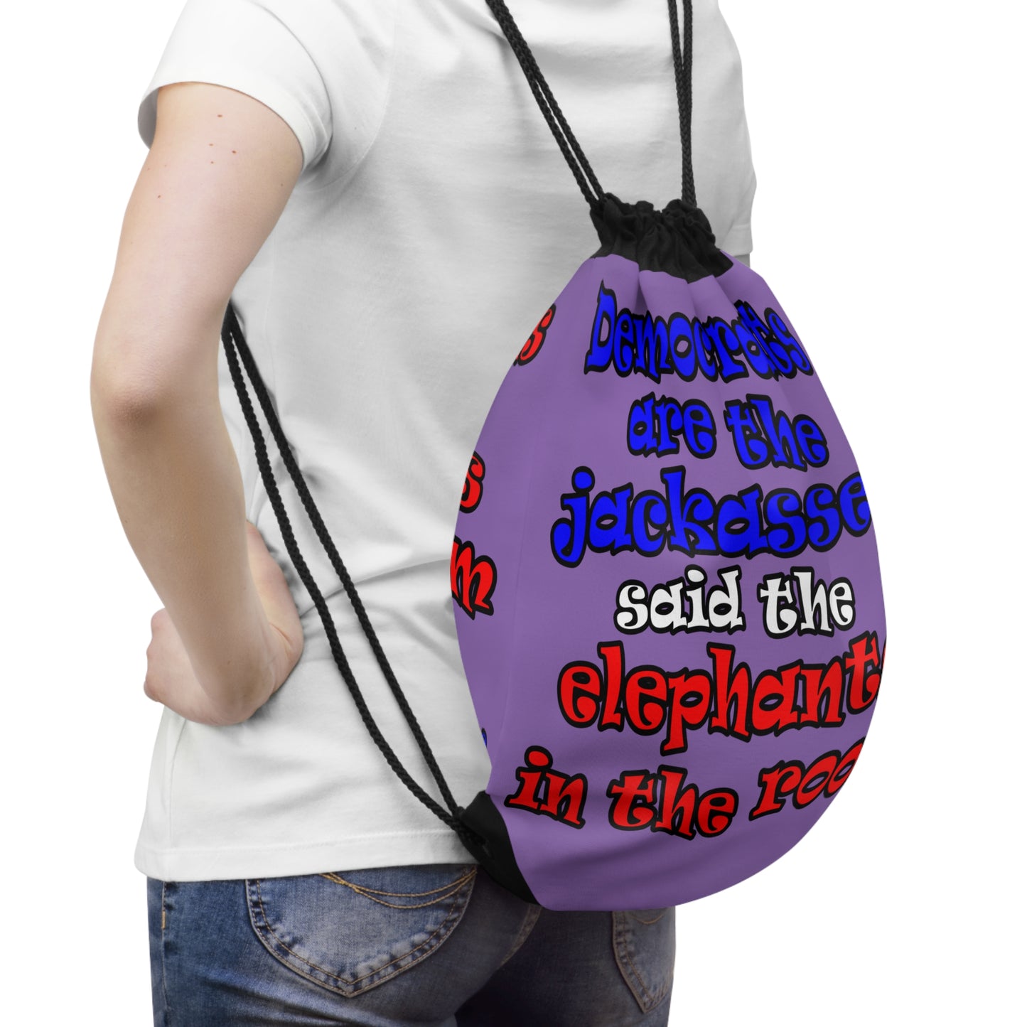donkeys and elephants - Drawstring Bag (light purple)
