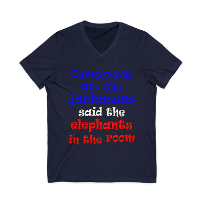 donkeys and elephants - Unisex Jersey Short Sleeve V-Neck Tee