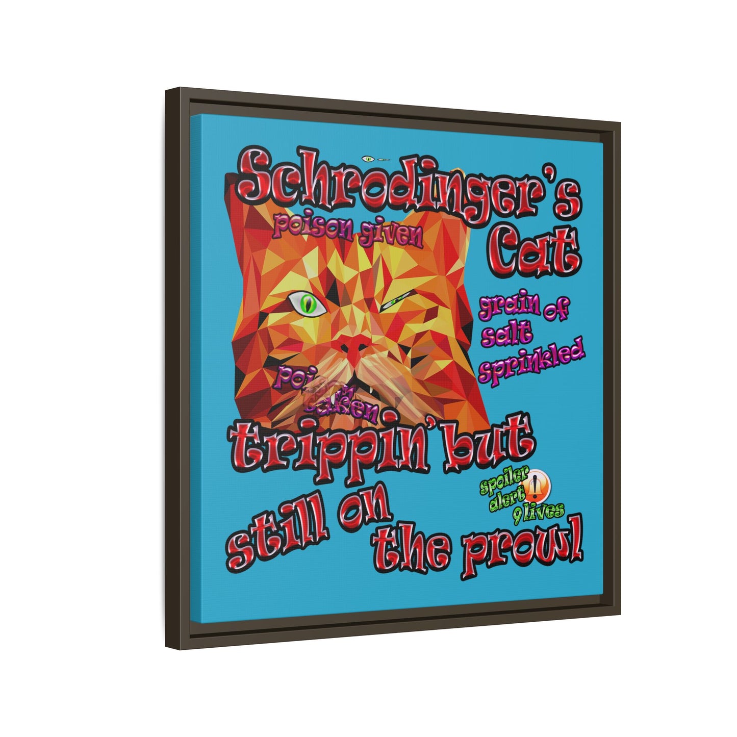 schrodinger's cat - framed canvas art (turquoise)