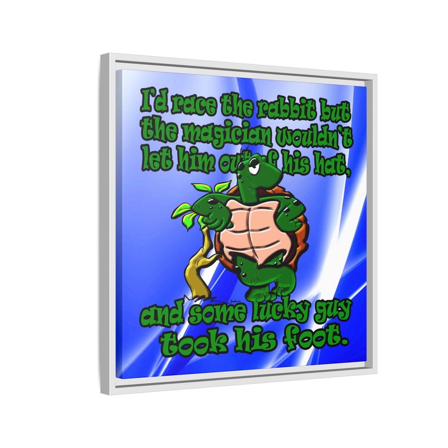 turtle race - framed canvas art (blue-white wave)