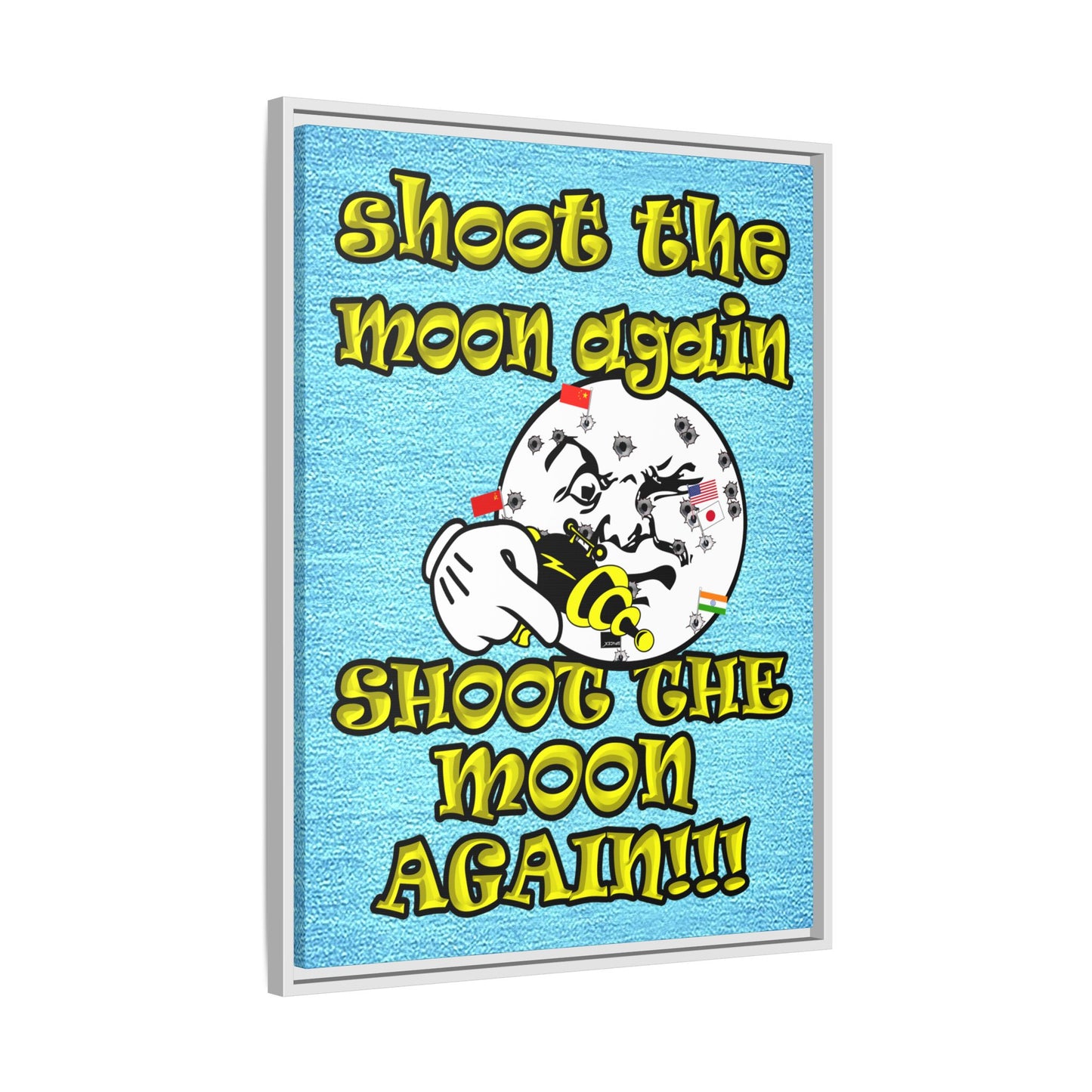shoot the moon again - framed canvas art (faded blue)