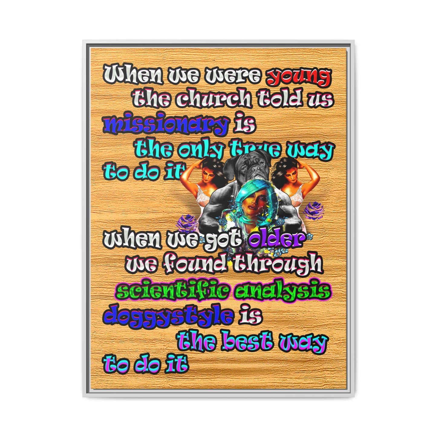 doggystyle - framed canvas art (butterscotch wood finish)