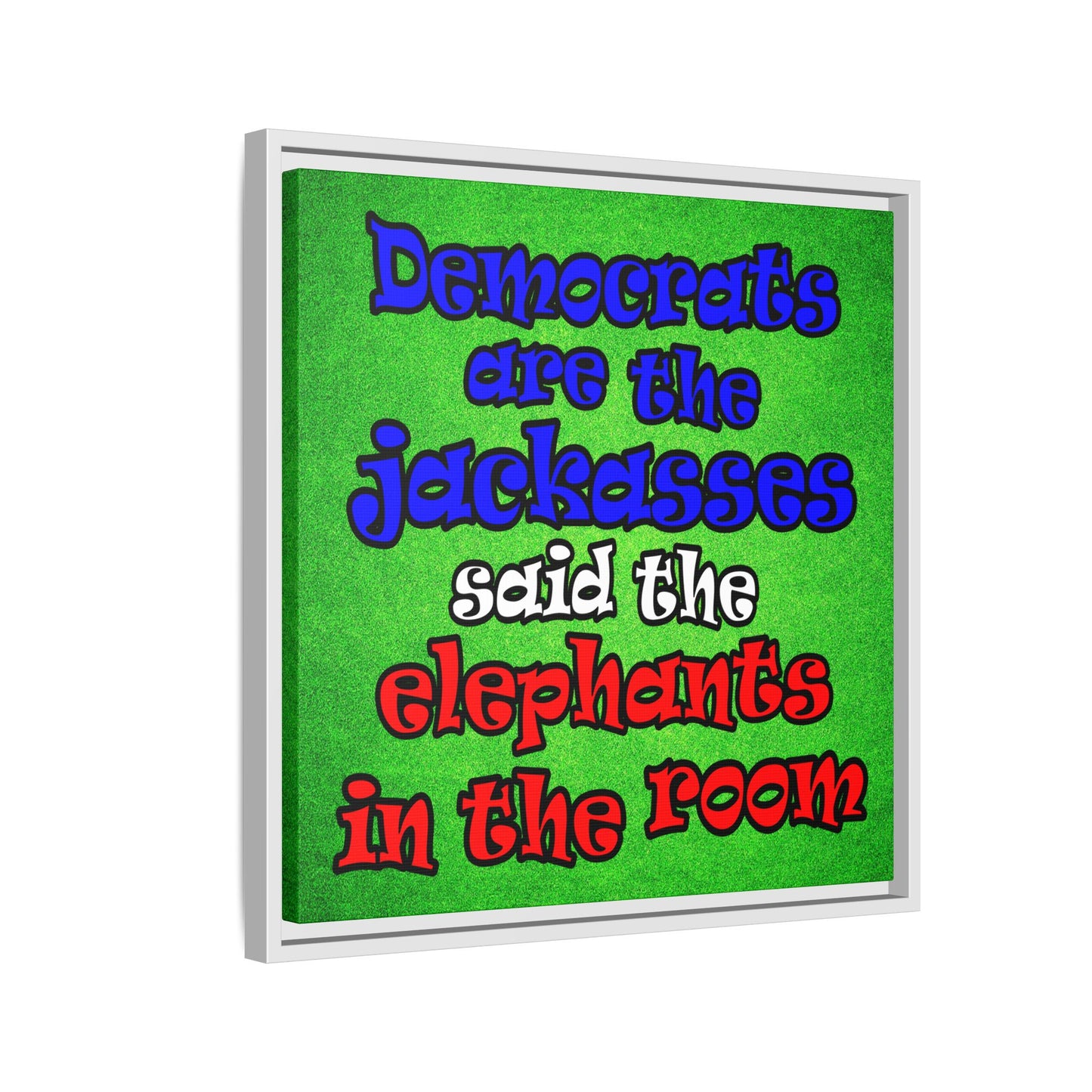 donkeys and elephants - framed canvas art (green turf)